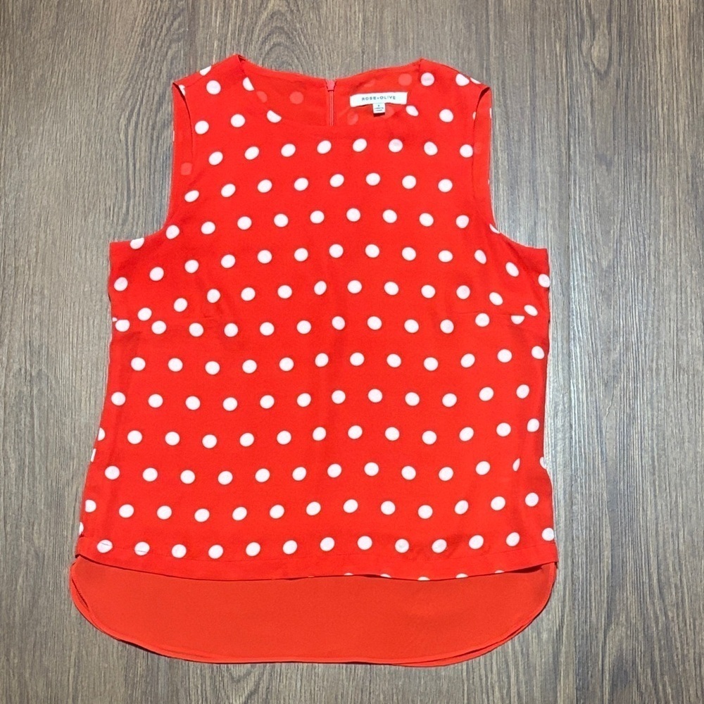 Rose & Olive Red White Polka Dot Sleeveless Blouse Size Small